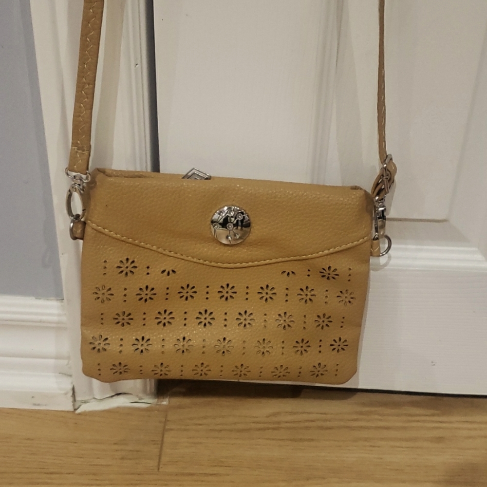Brown leather exterior faux leather shoulder Tote